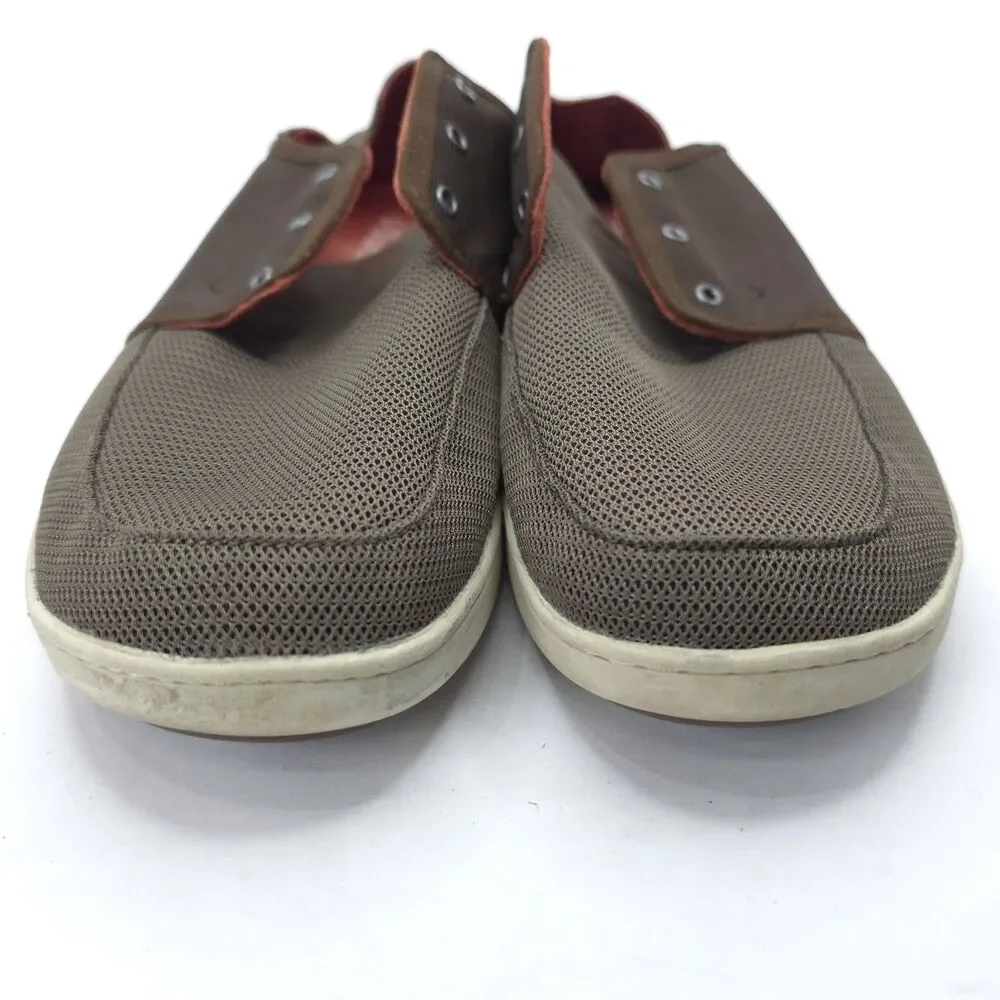 Olukai Nohea Lace Mesh Men’s SZ 9.5 Slip On Comfort Casual Boat Shoes Brown
